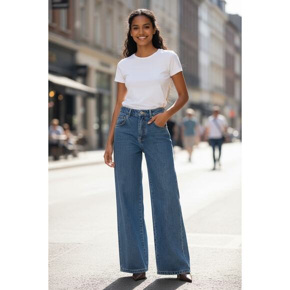 New Ronny Kobo Lucas Denim Pant In Medium Wash T28 Wide Leg High Waist - Picture 1 of 7